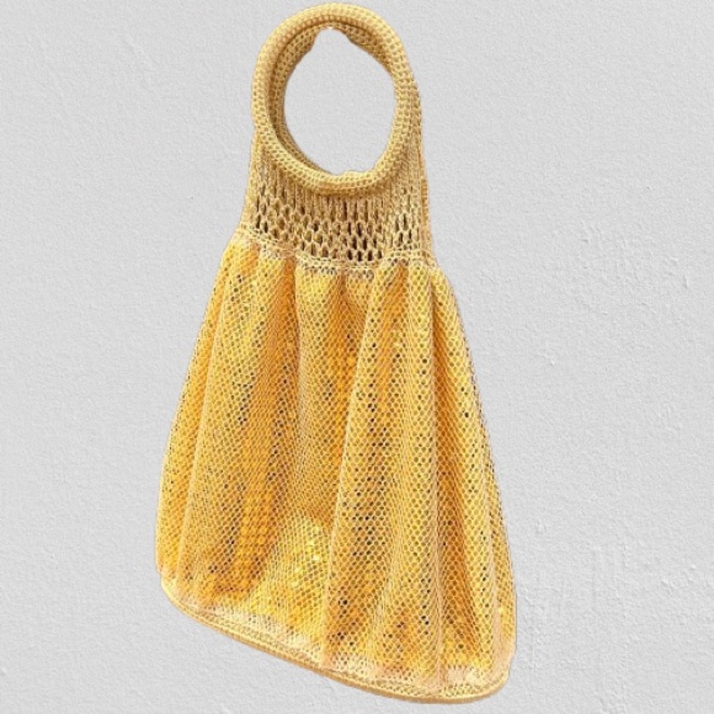 Y2K Gap Sequin Open Knit Bag Yellow Gold Purse Glam Party Crochet Beachy
